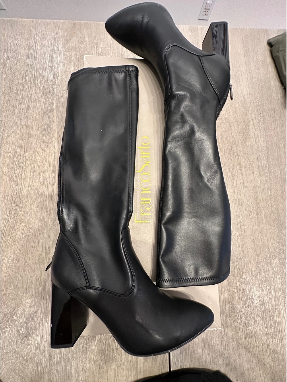 Franco Sarto L-Katherine Black Leather Knee-High Boots Size 8